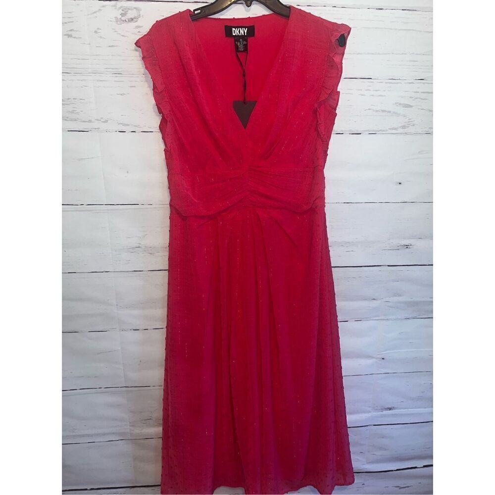 DKNY Hot Pink and Sliver Midi Dress Size 8